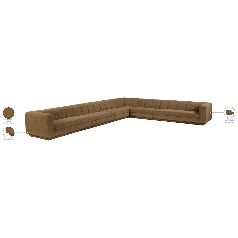 Modari Brown Fabric Upholstered 6pc. Modular Sectional