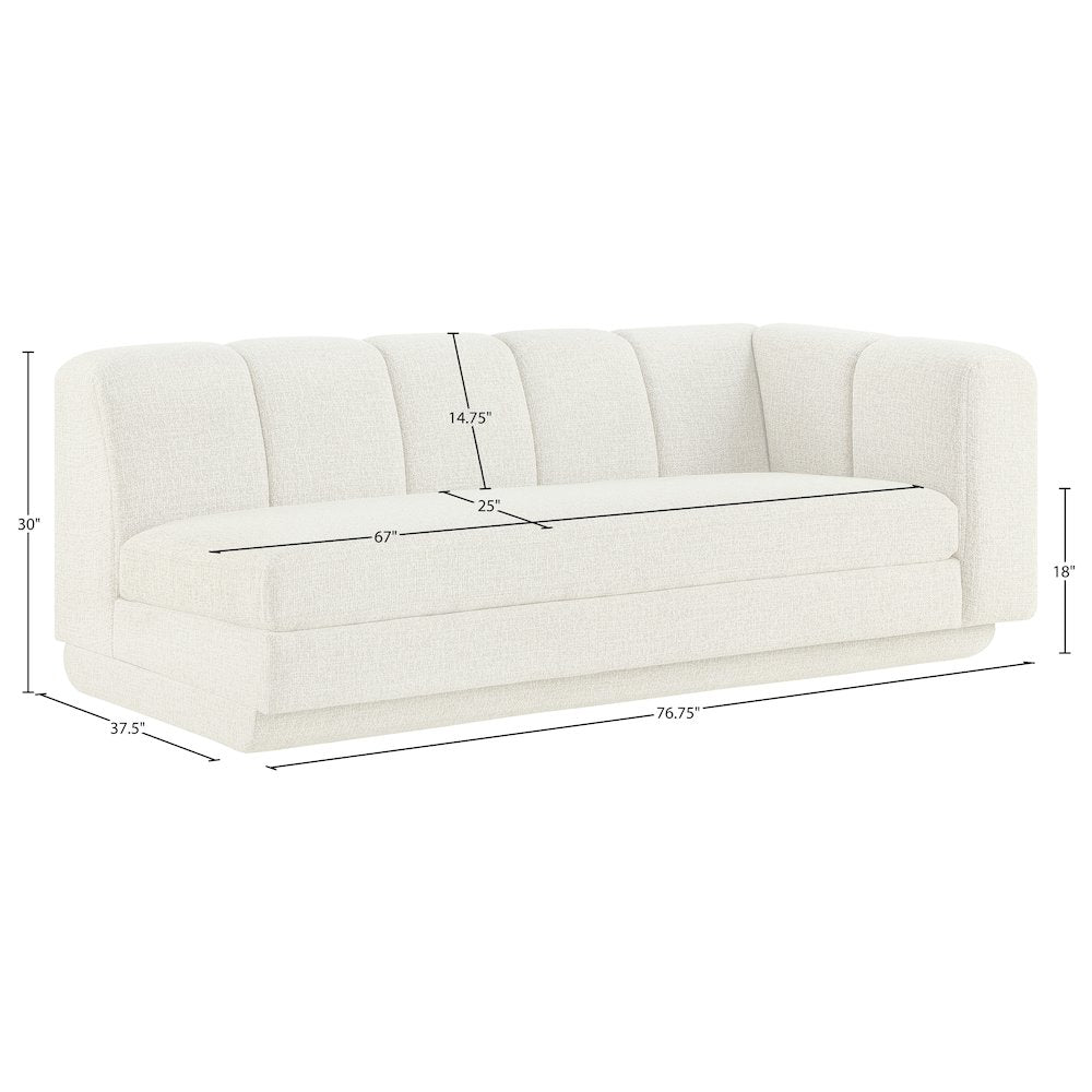 Modari 76.75" Cream Fabric Upholstered Right Arm Sofa