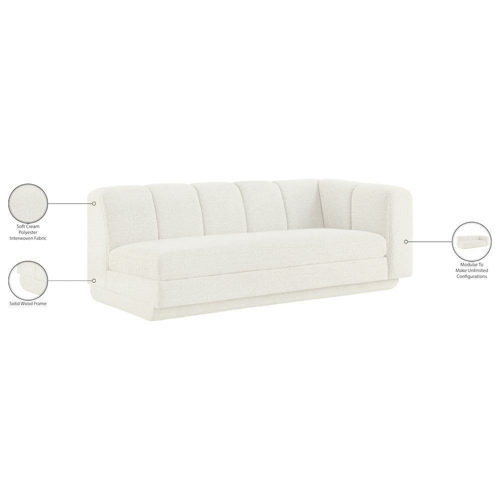 Modari 76.75" Cream Fabric Upholstered Right Arm Sofa