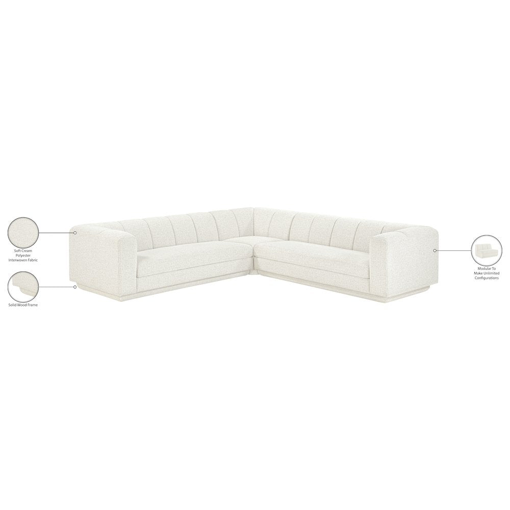 Modari Cream Fabric Upholstered 3pc. Modular Sectional