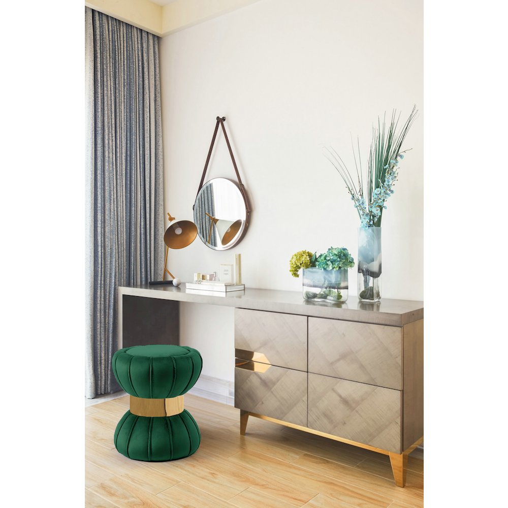 Vino Green Velvet Ottoman/Stool