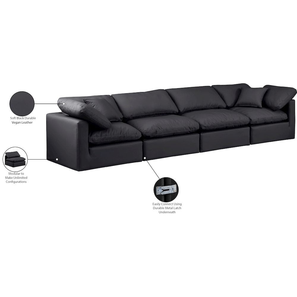 Indulge Black Vegan Leather Modular Sofa