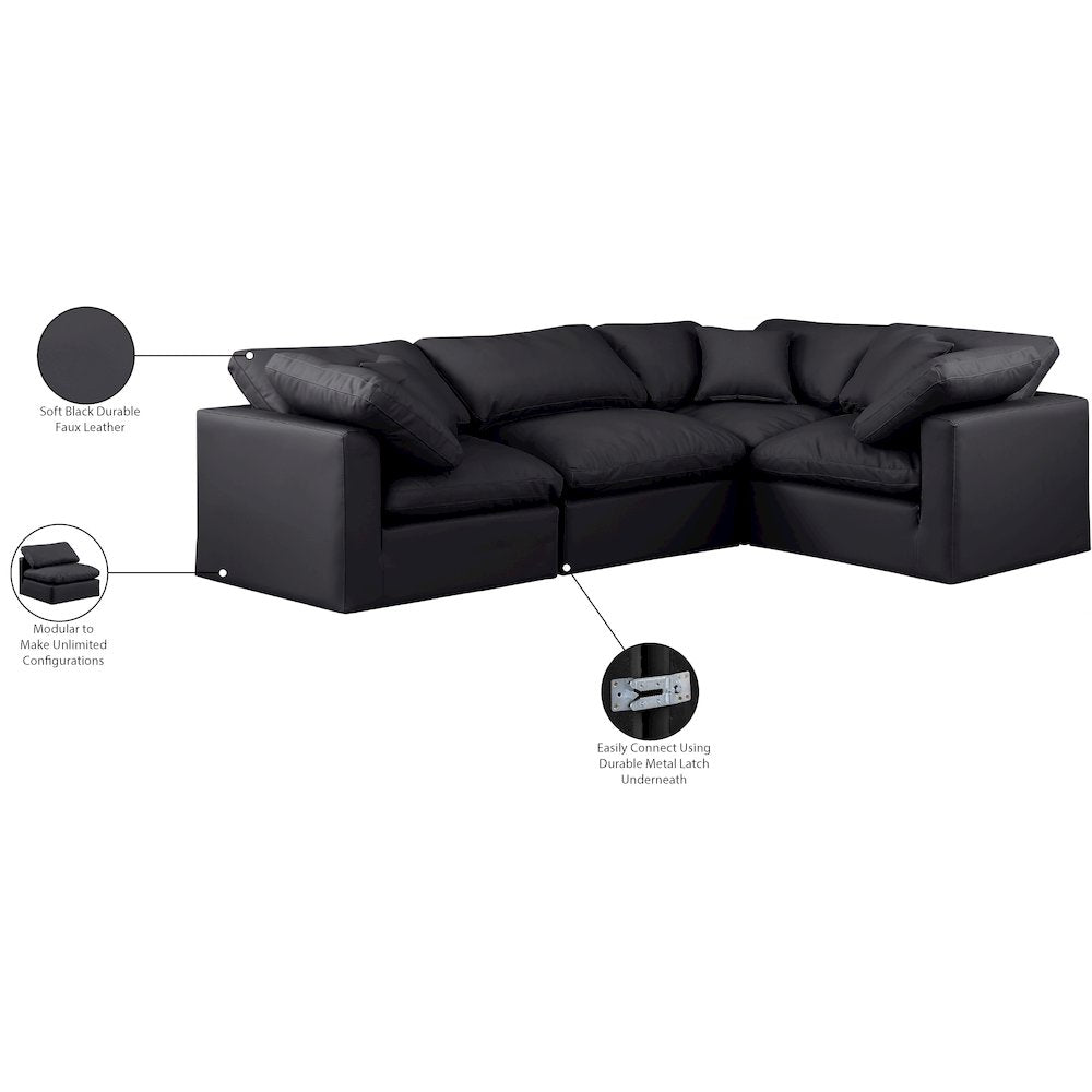 Indulge Black Vegan Leather Modular Sectional