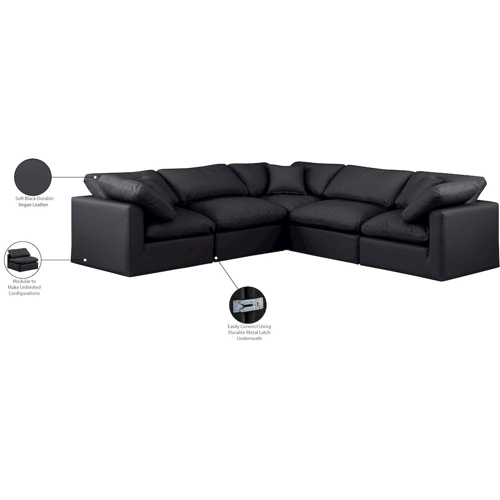 Indulge Black Vegan Leather Modular Sectional