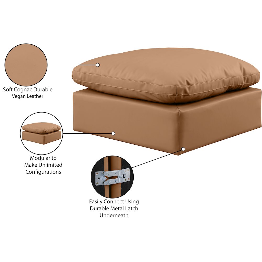 Indulge Cognac Vegan Leather Ottoman