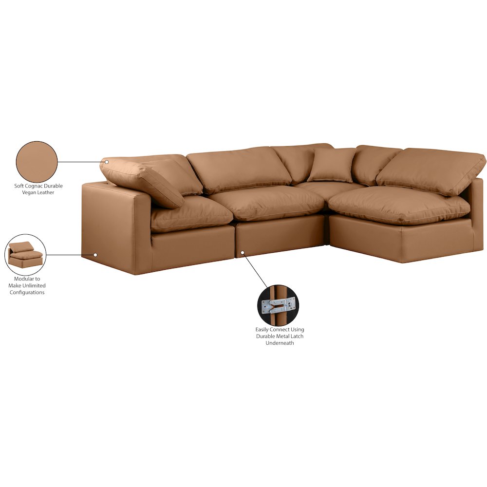 Indulge Cognac Vegan Leather Modular Sectional