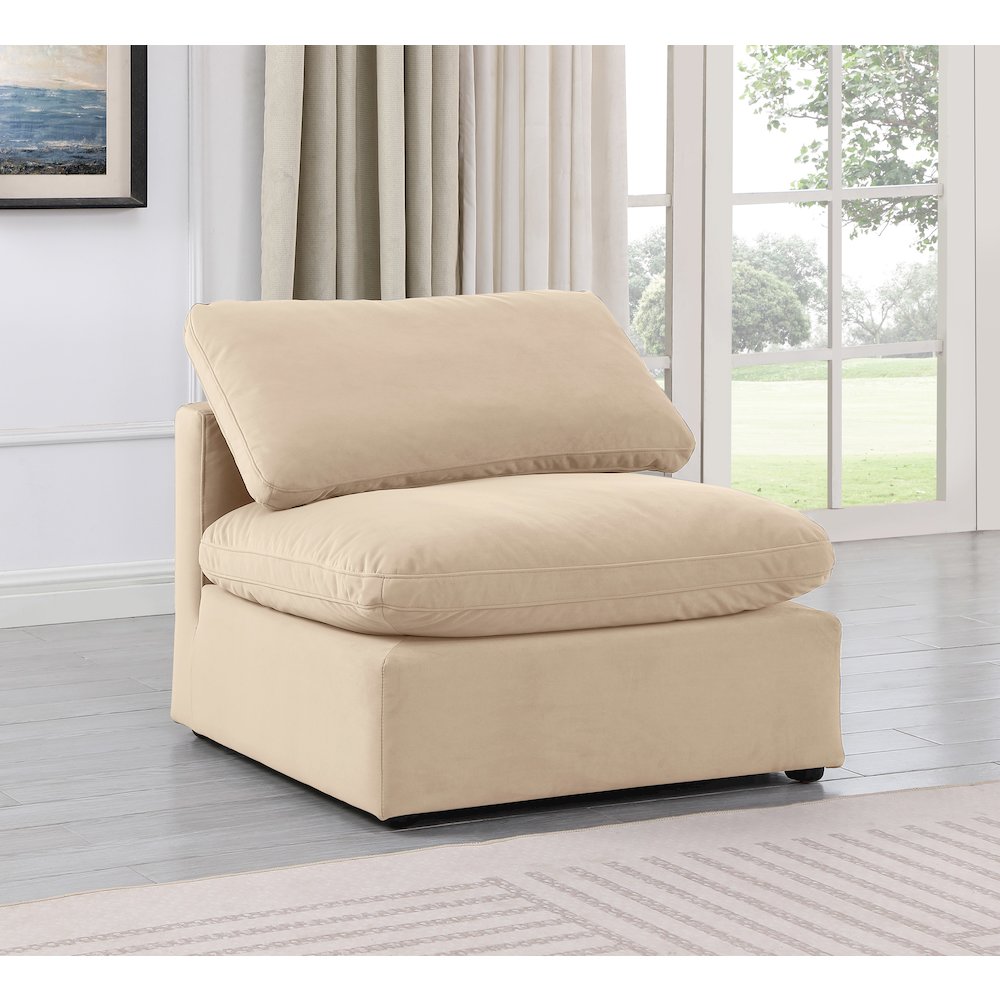 Indulge Beige Velvet Armless Chair