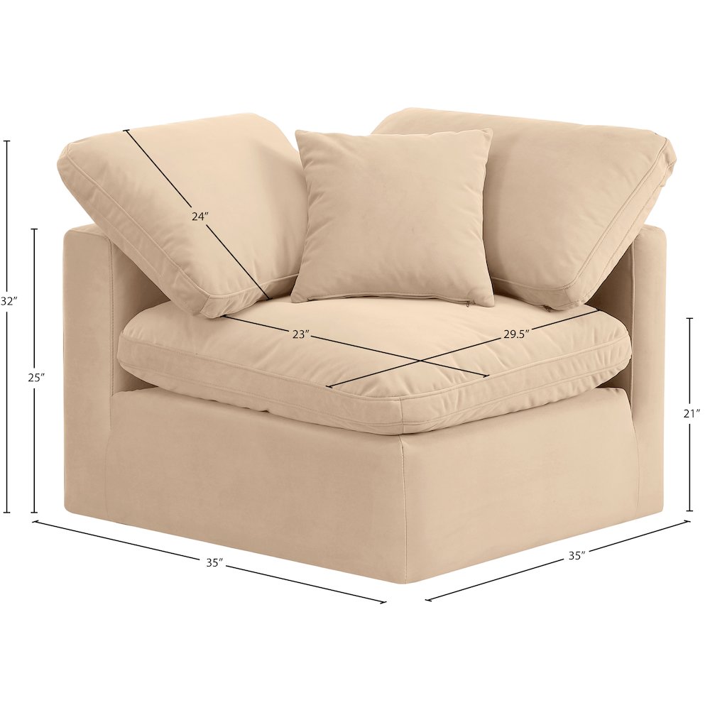 Indulge Beige Velvet Corner Chair