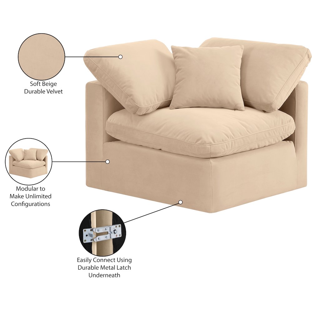 Indulge Beige Velvet Corner Chair