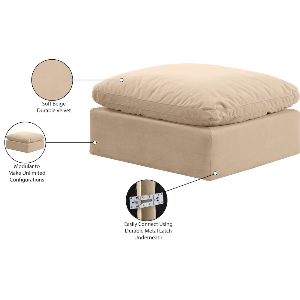 Indulge Beige Velvet Ottoman