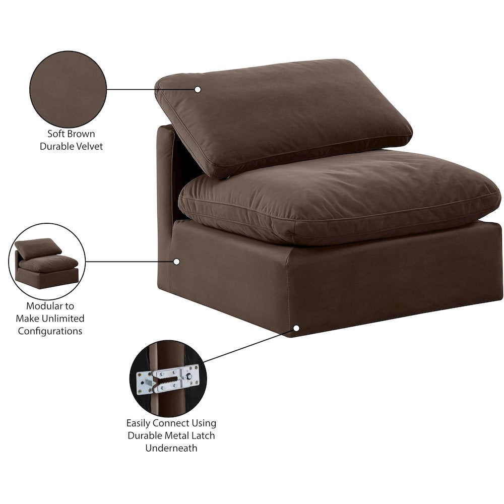Indulge Brown Velvet Armless Chair