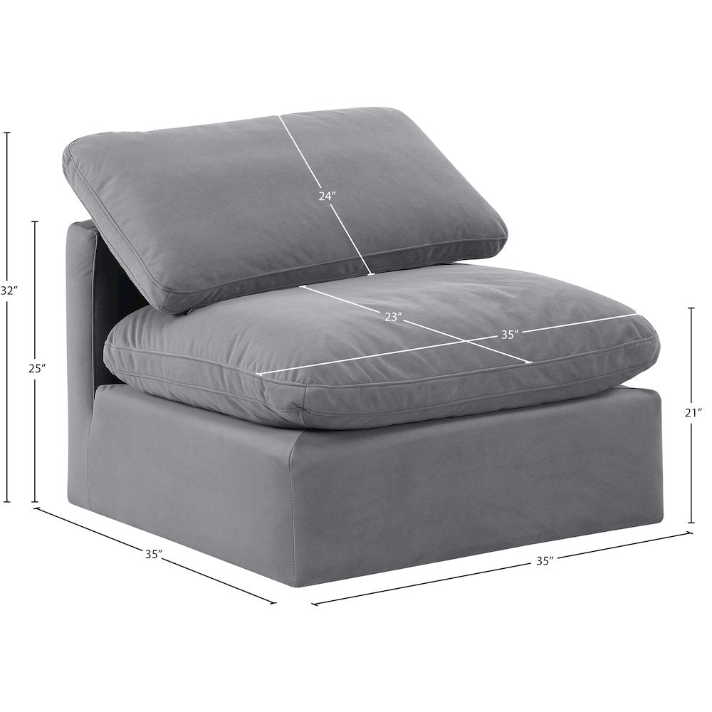 Indulge Grey Velvet Armless Chair
