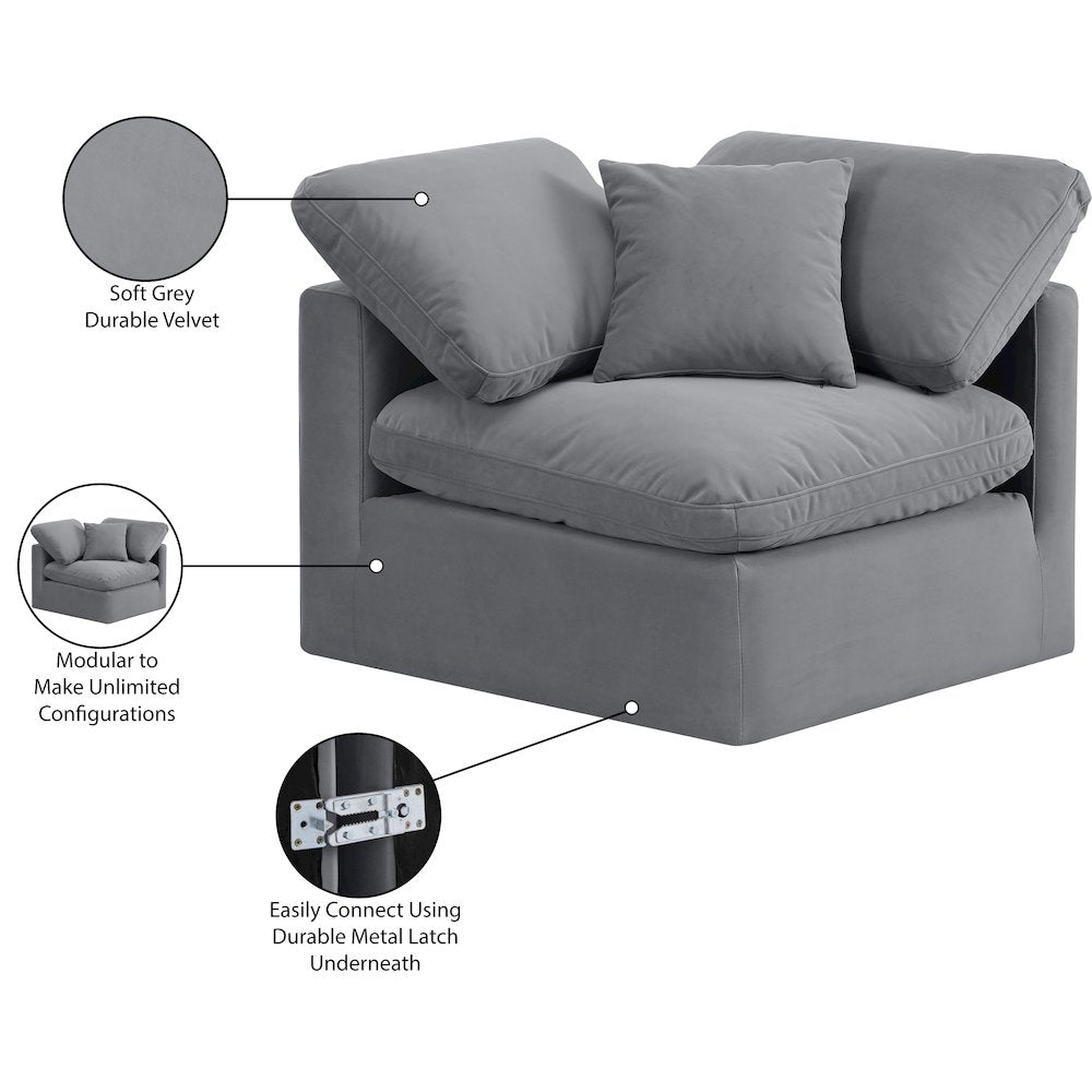 Indulge Grey Velvet Corner Chair
