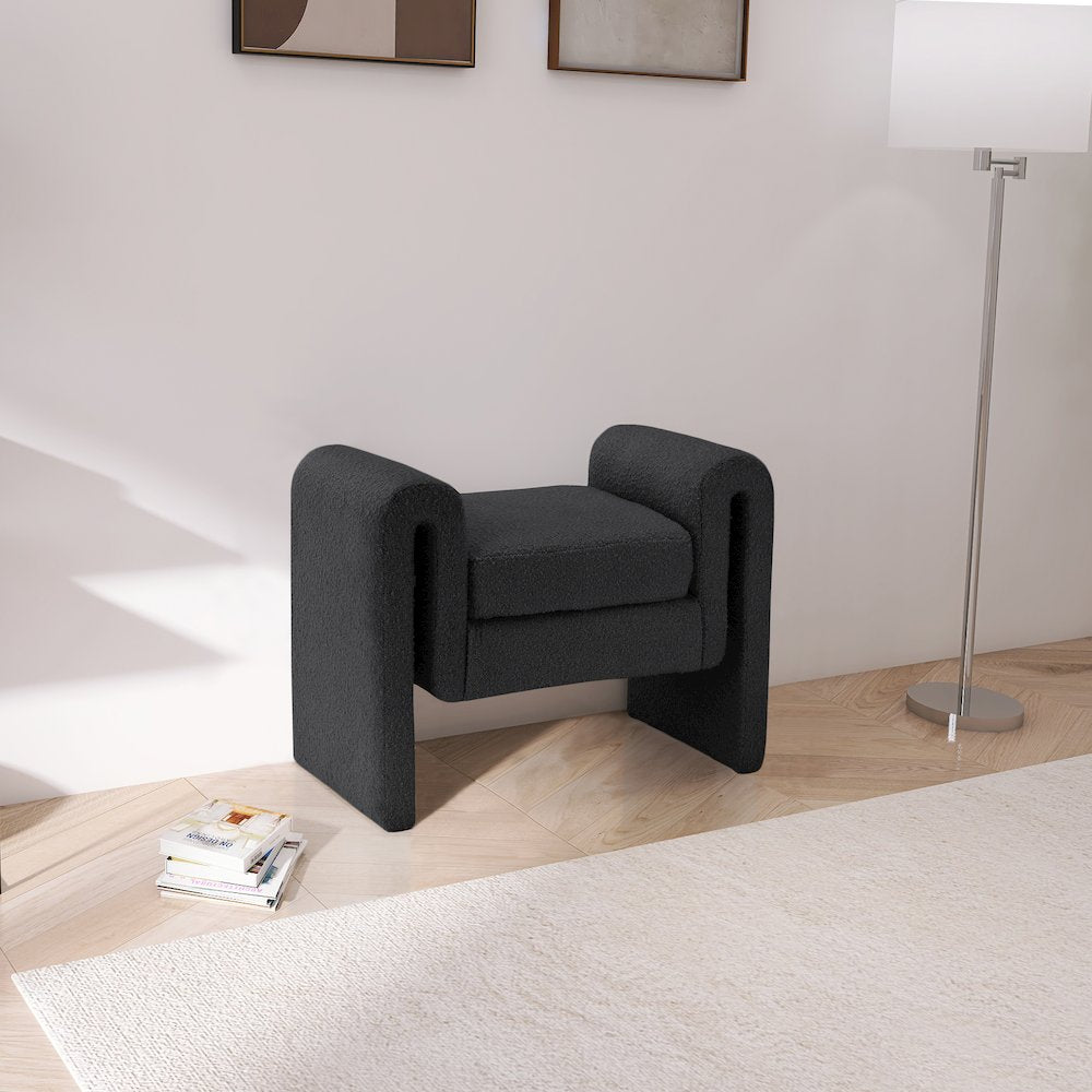 Stylus Black Boucle Fabric Bench