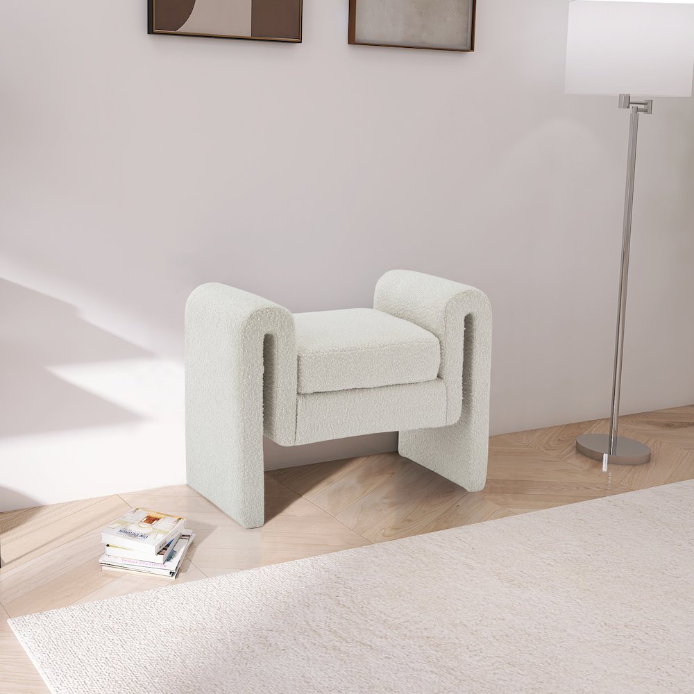 Stylus Cream Boucle Fabric Bench