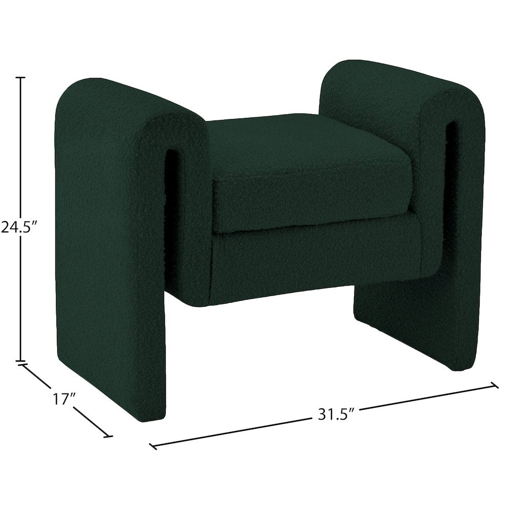 Stylus Green Boucle Fabric Bench