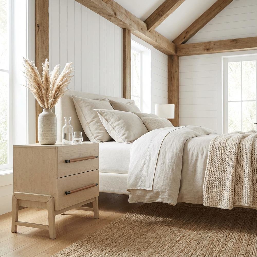 Leather Nightstand with Contemporary Finish