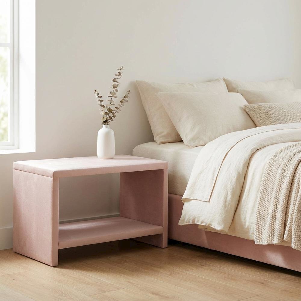 Pink Velvet Nightstand with Contemporary Style and Soft Upholstery