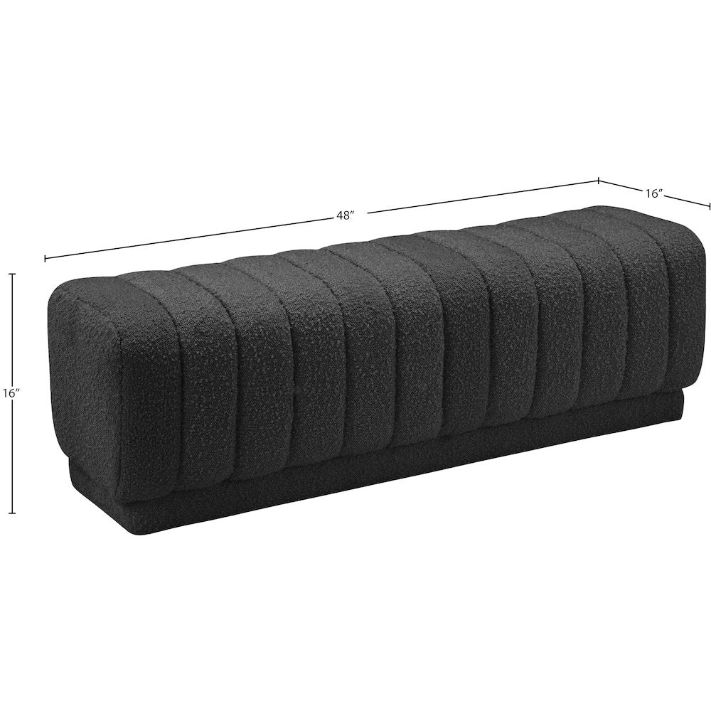 Heathrow Black Boucle Fabric Ottoman/Bench