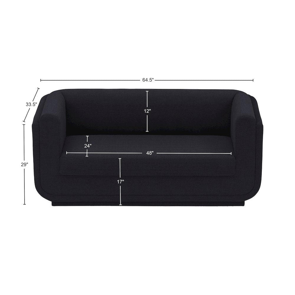 Kimora Black Linen Textured Fabric Loveseat
