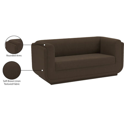 Kimora Brown Linen Textured Fabric Loveseat