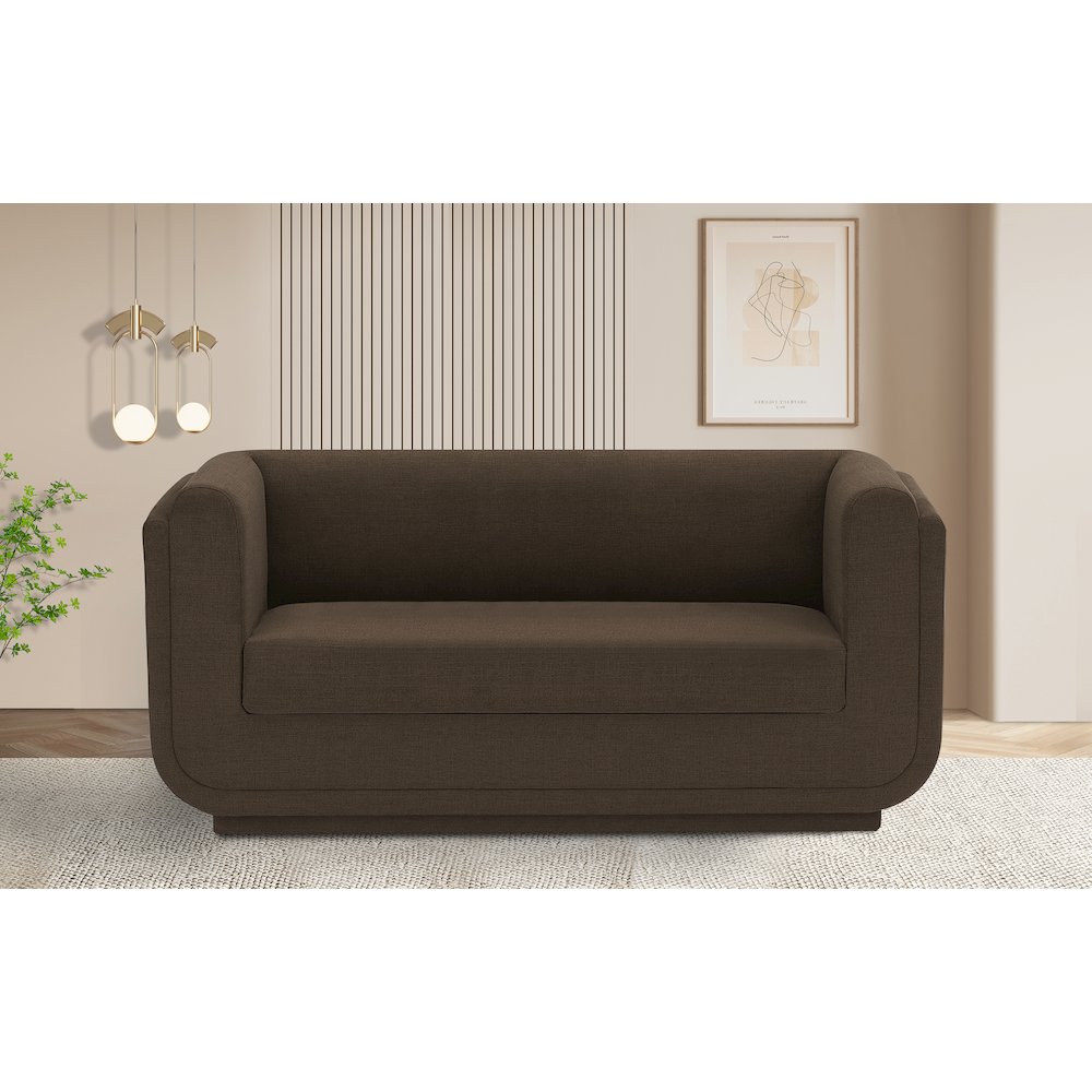Kimora Brown Linen Textured Fabric Loveseat