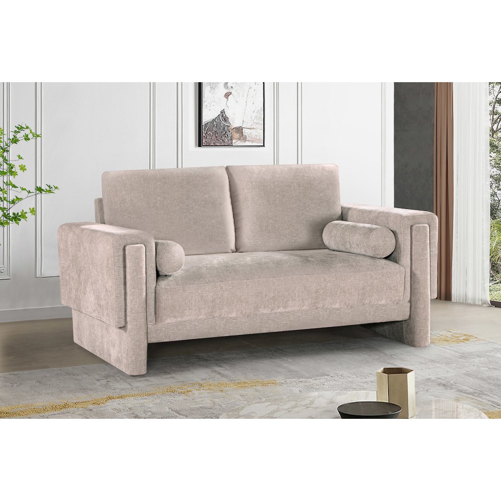 Madeline Beige Chenille Fabric Loveseat