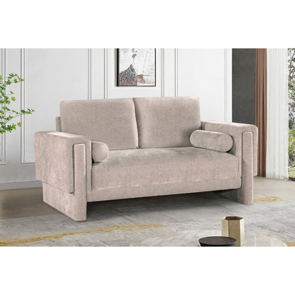 Madeline Beige Chenille Fabric Loveseat