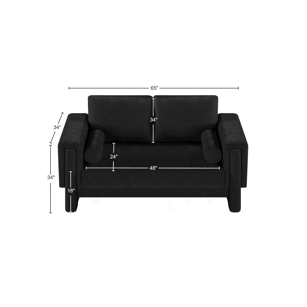 Madeline Black Chenille Fabric Loveseat