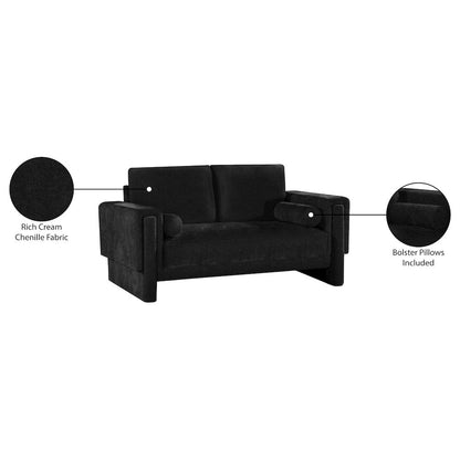 Madeline Black Chenille Fabric Loveseat