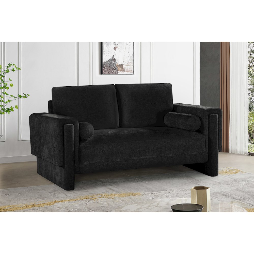 Madeline Black Chenille Fabric Loveseat