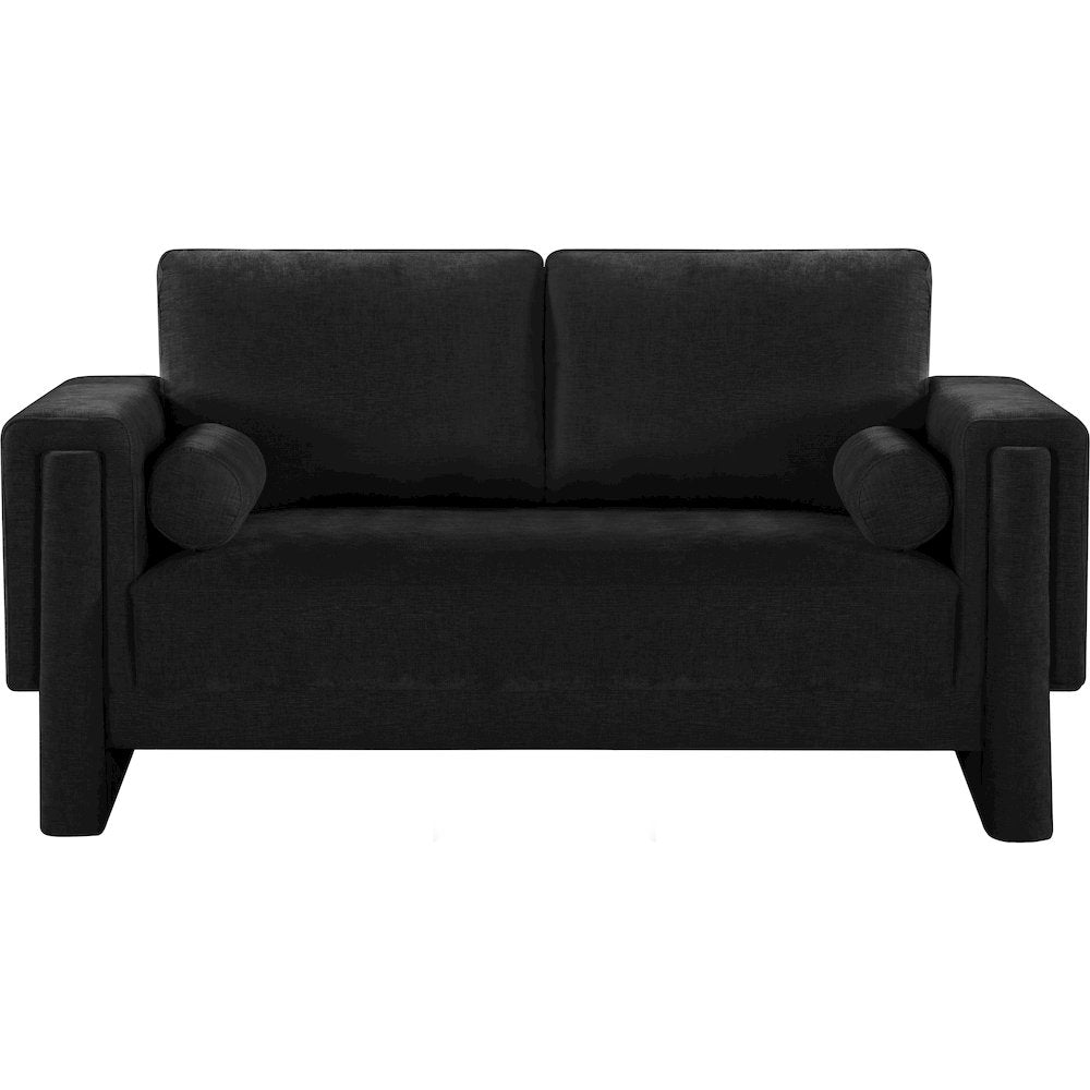 Madeline Black Chenille Fabric Loveseat