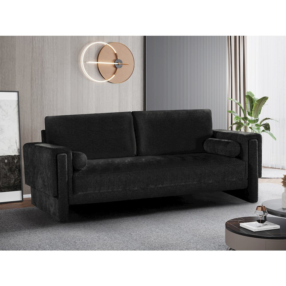 Madeline Black Chenille Fabric Sofa