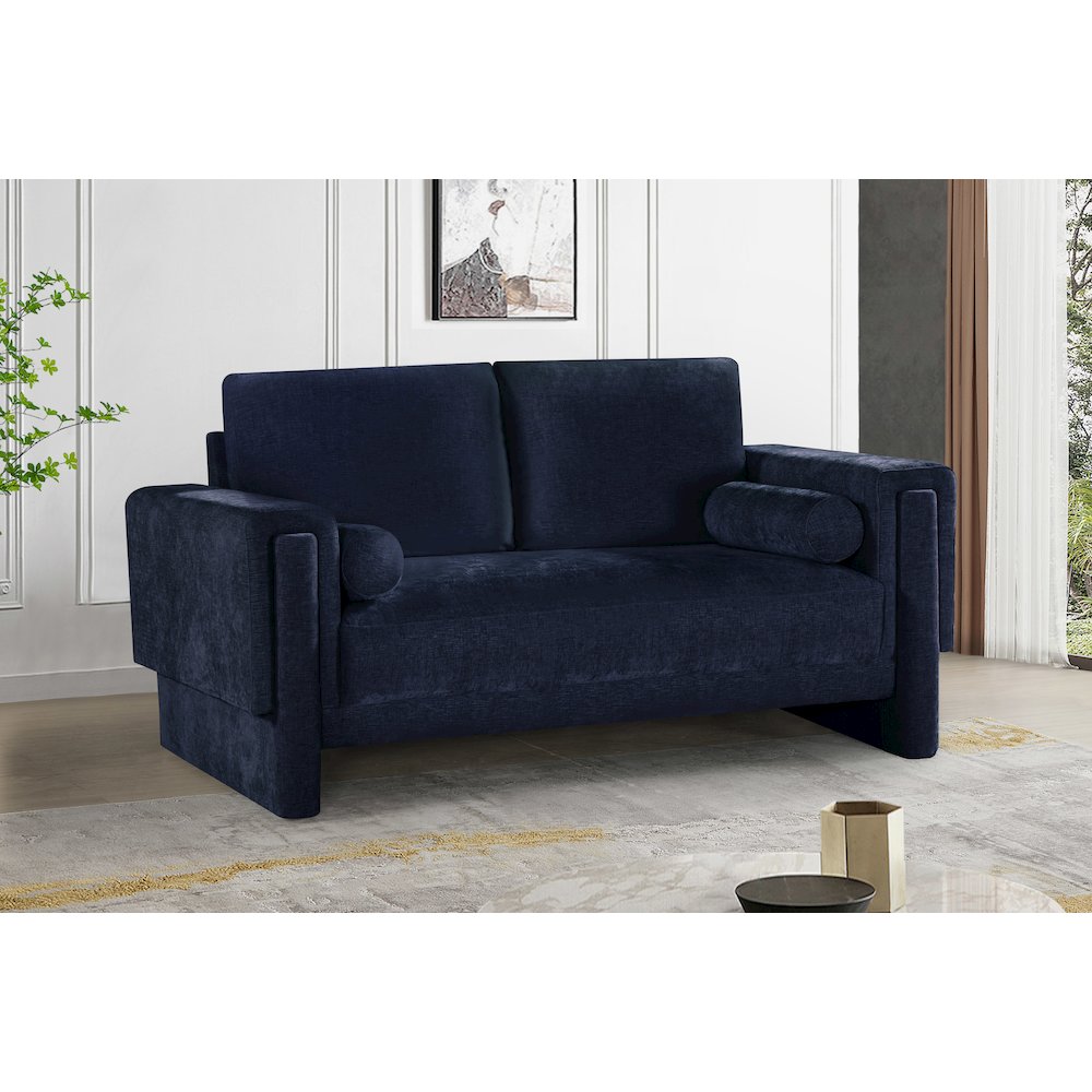 Madeline Navy Chenille Fabric Loveseat