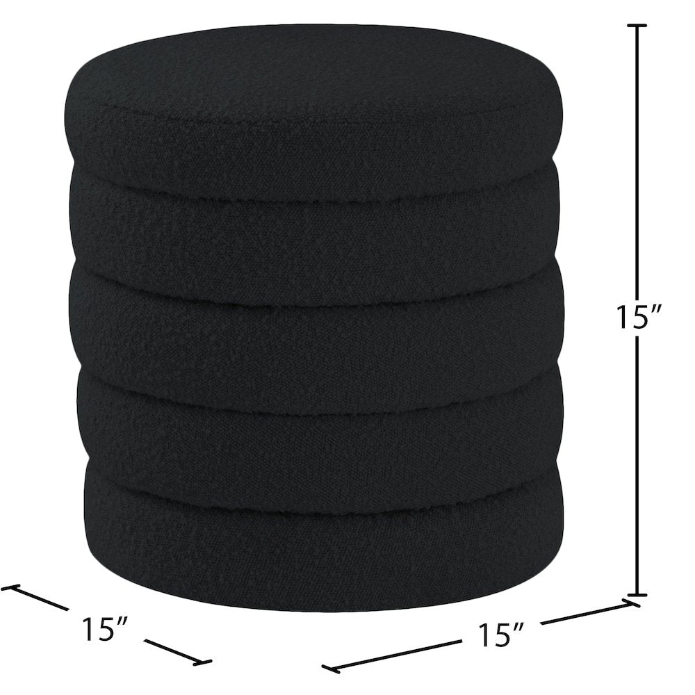 Aphia Black Boucle Fabric Ottoman/Stool