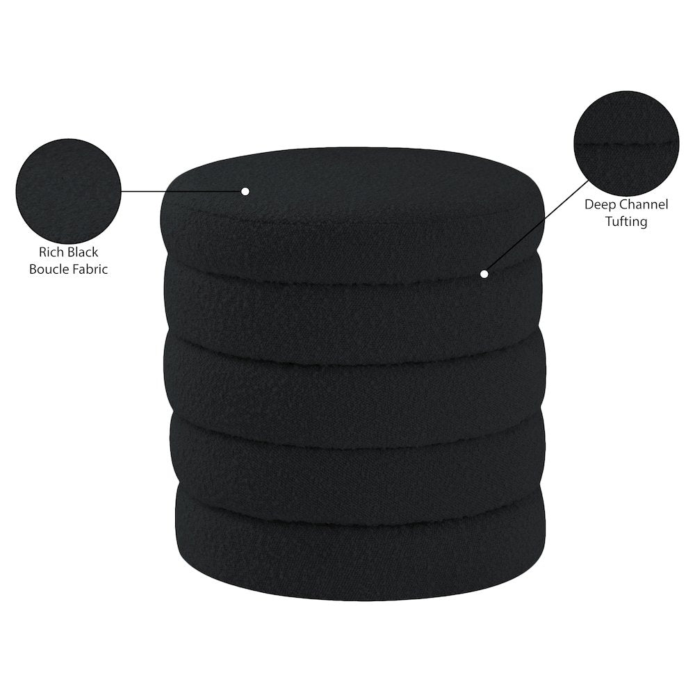 Aphia Black Boucle Fabric Ottoman/Stool