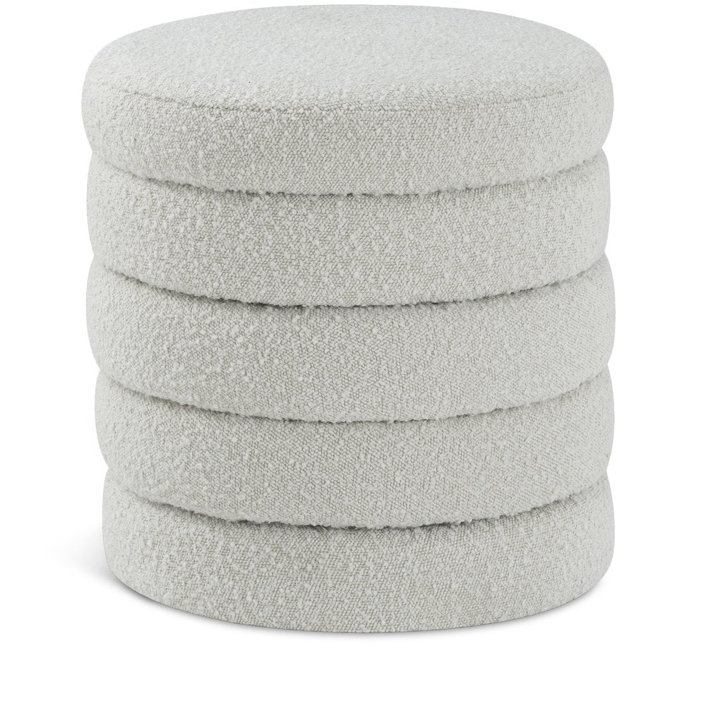 Aphia Cream Boucle Fabric Ottoman/Stool