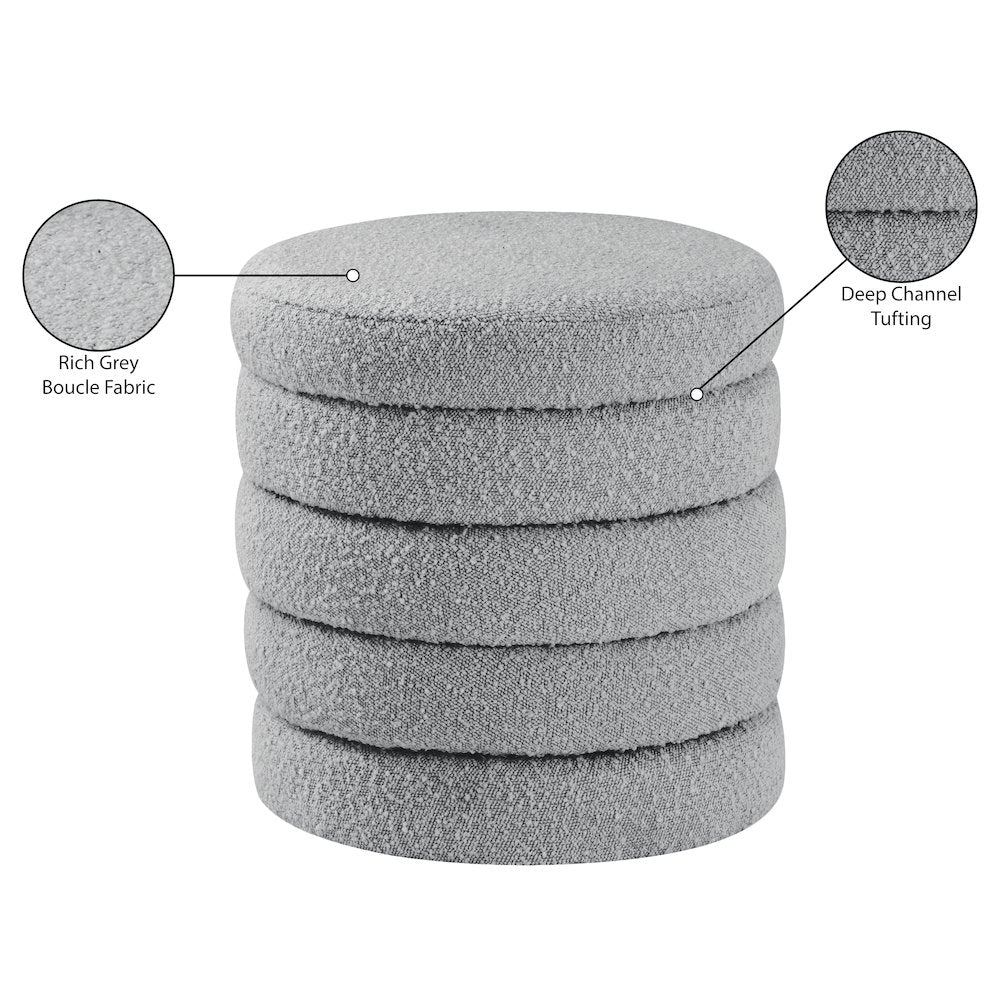 Aphia Grey Boucle Fabric Ottoman/Stool