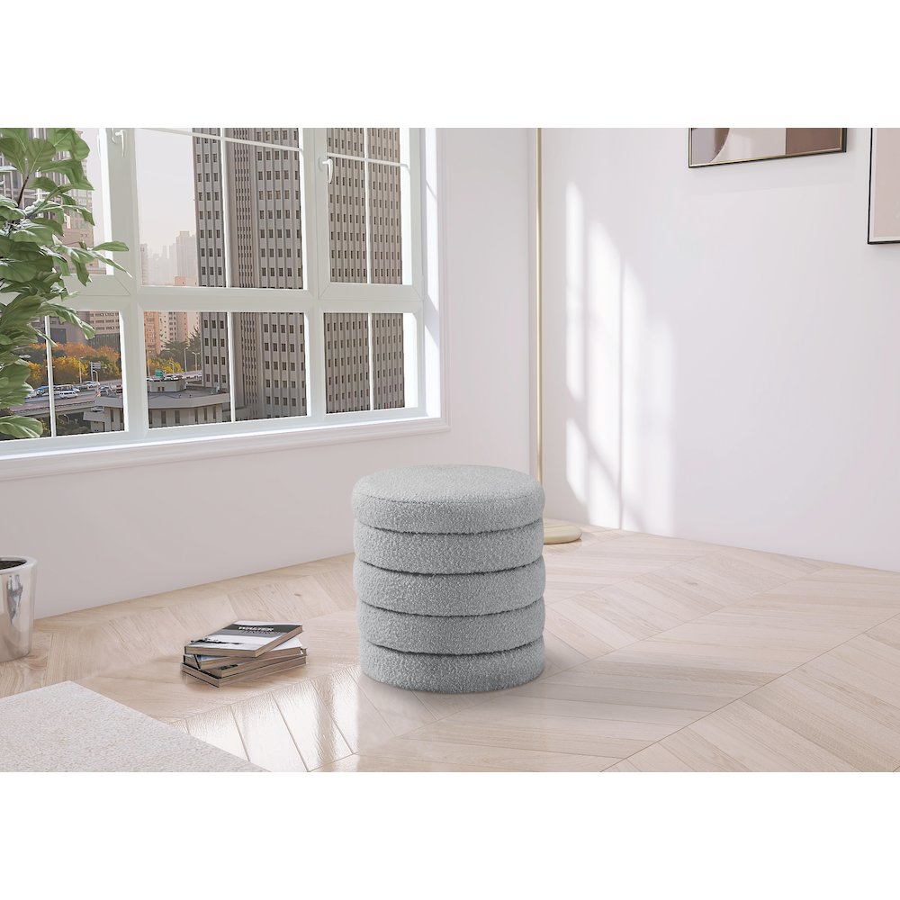 Aphia Grey Boucle Fabric Ottoman/Stool