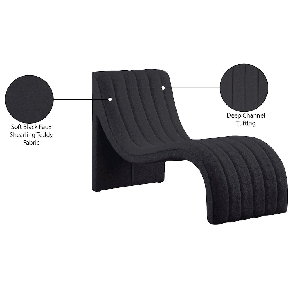 Orian Black Teddy Fabric Chaise