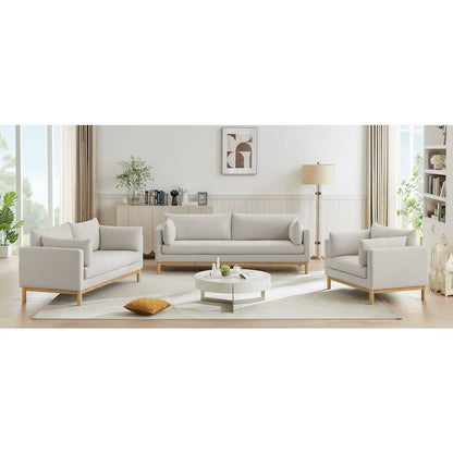Langham Beige Linen Textured Fabric Loveseat