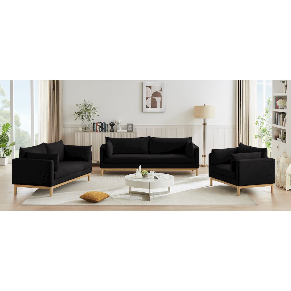 Langham Black Linen Textured Fabric Loveseat