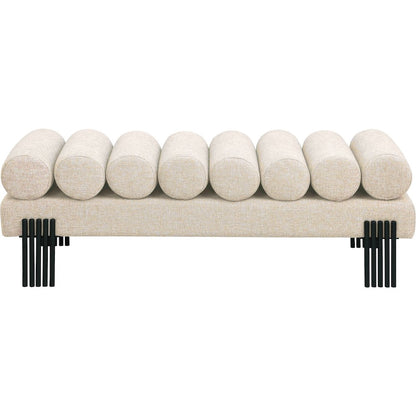 Akeela Beige Linen Textured Fabric Bench