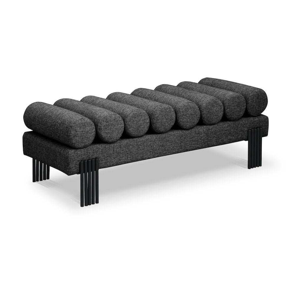 Akeela Black Linen Textured Fabric Bench