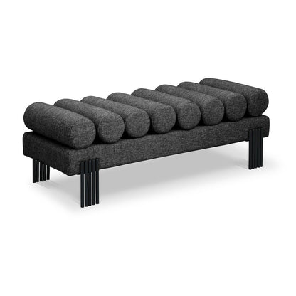 Akeela Black Linen Textured Fabric Bench