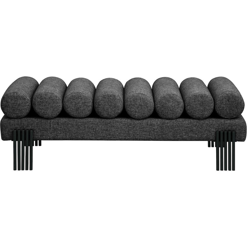 Akeela Black Linen Textured Fabric Bench