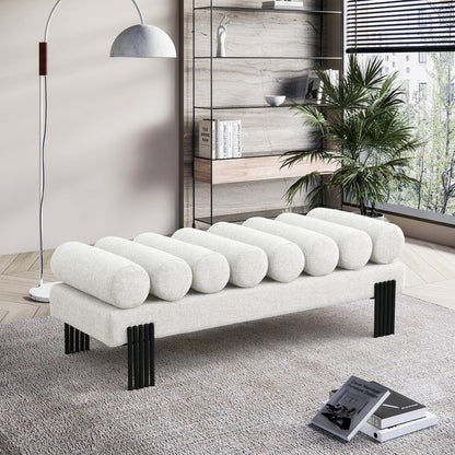 Akeela Cream Linen Textured Fabric Bench