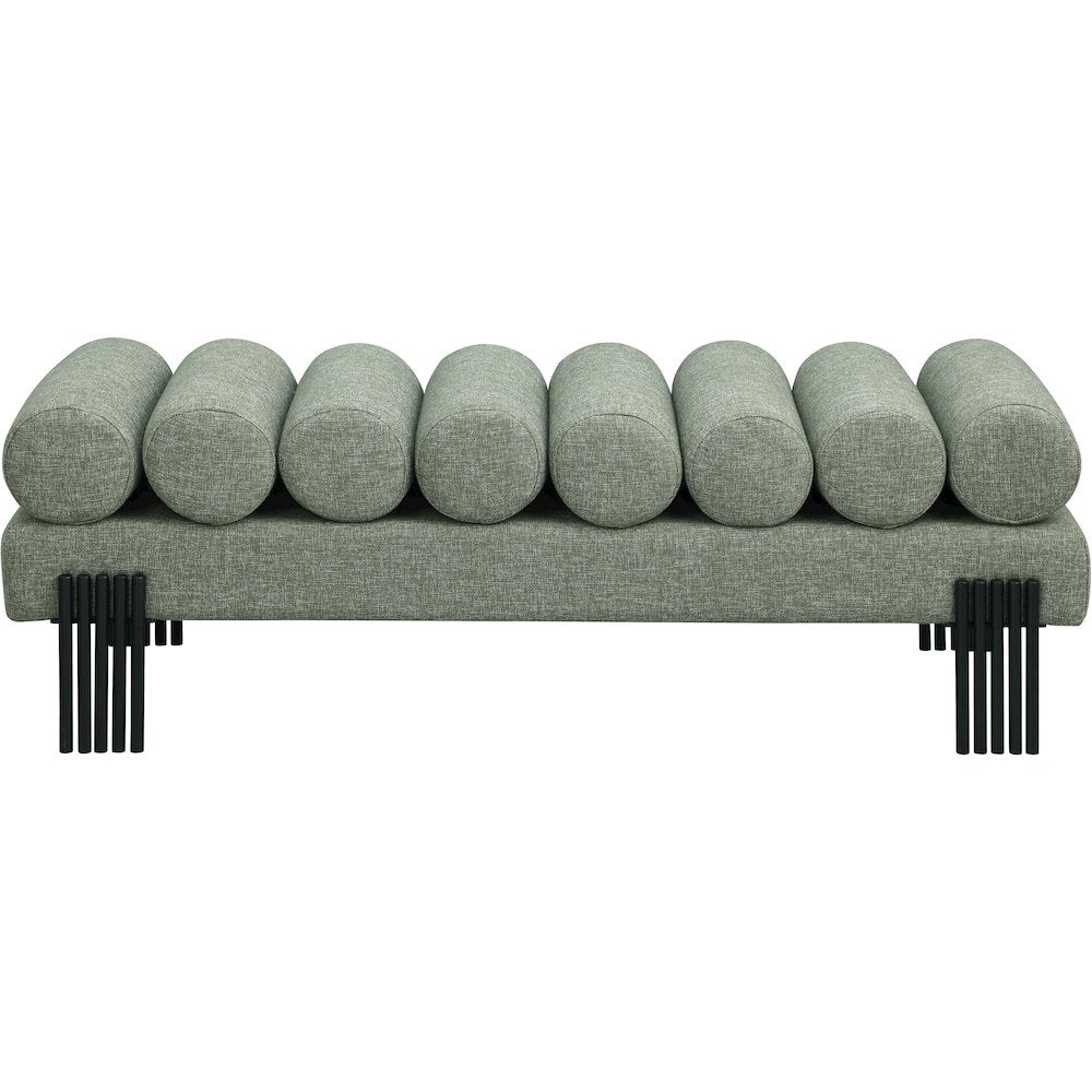 Akeela Green Linen Textured Fabric Bench