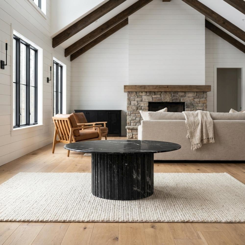 Contemporary Black Coffee Table with Pedestal Base, Art Deco Style