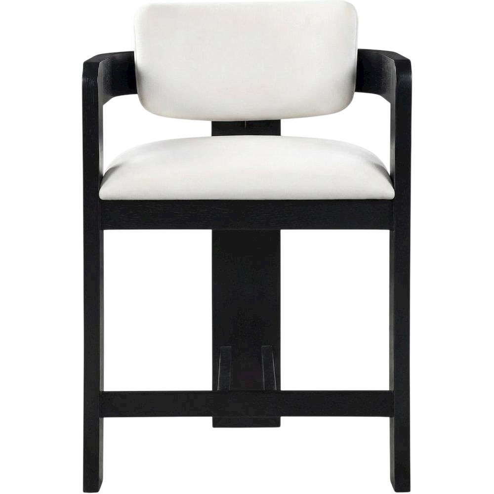 Velvet Art Deco Counter Stool, Low Back, Rubberwood Legs, Cream Velvet